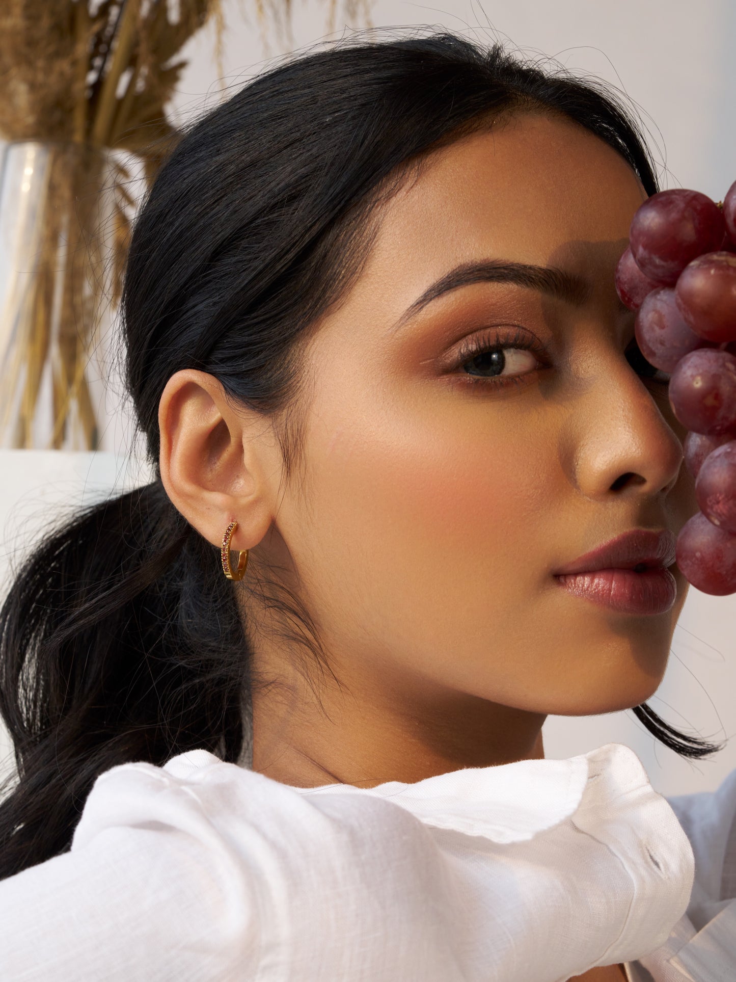 Garnet Hoops - 18K Gold Plated