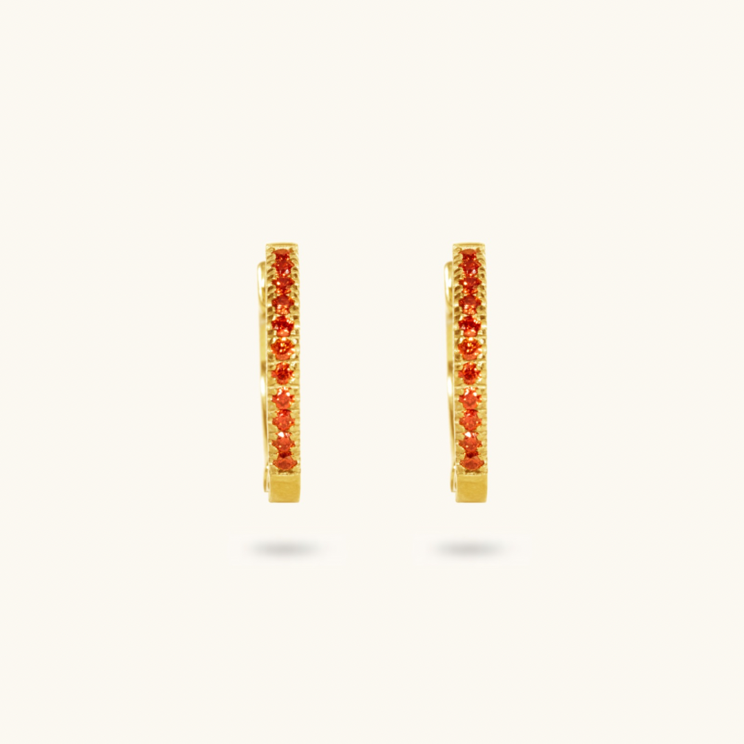 Garnet Hoops - 18K Gold Plated