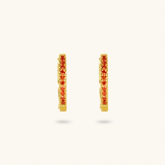 Garnet Hoops - 18K Gold Plated