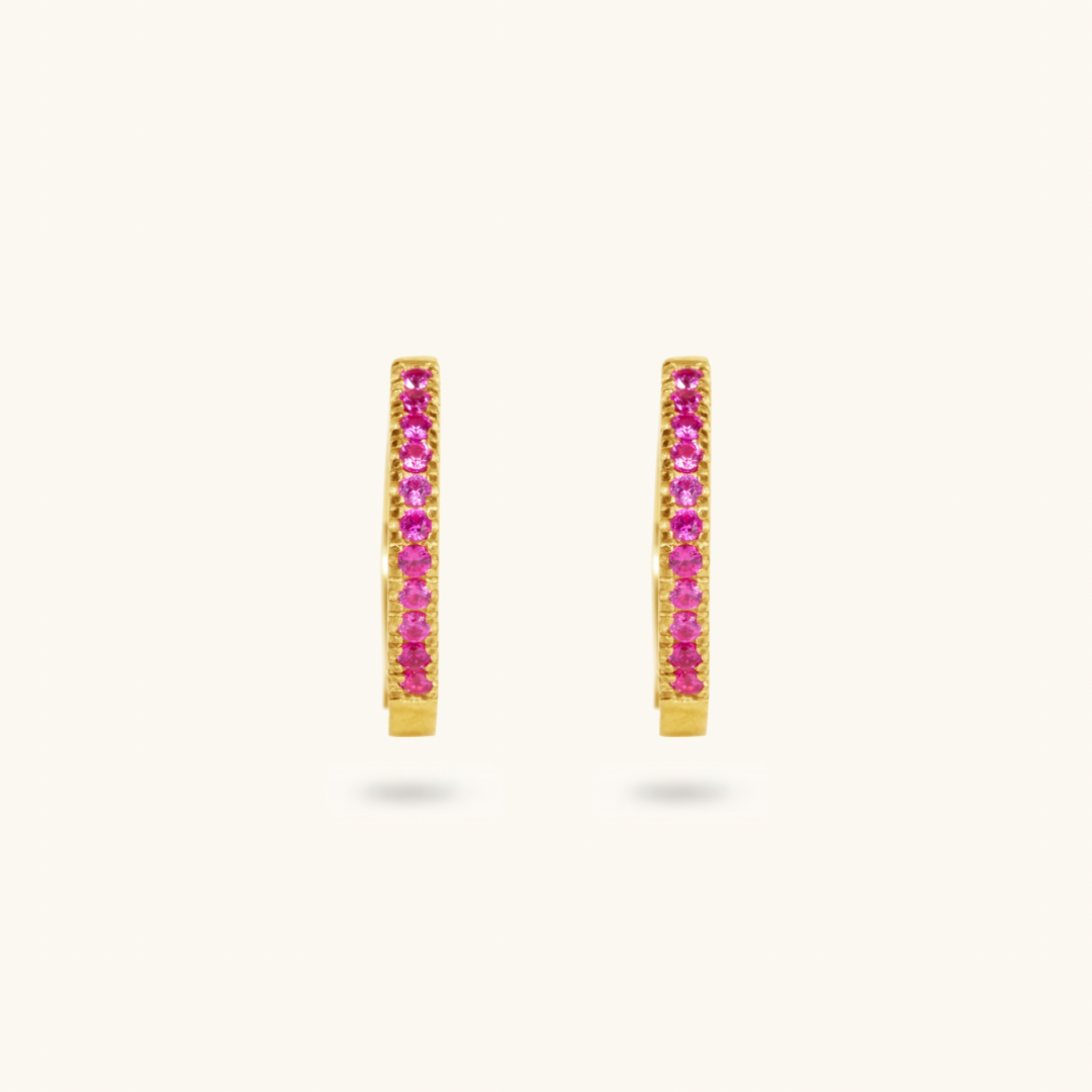 Rose Quartz Hoops - 18K Gold Plated