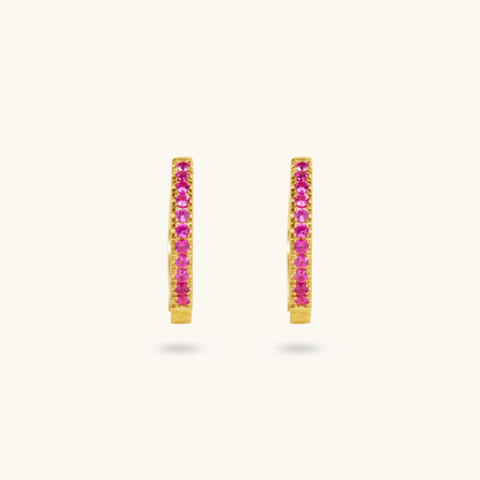 Rose Quartz Hoops - 18K Gold Plated