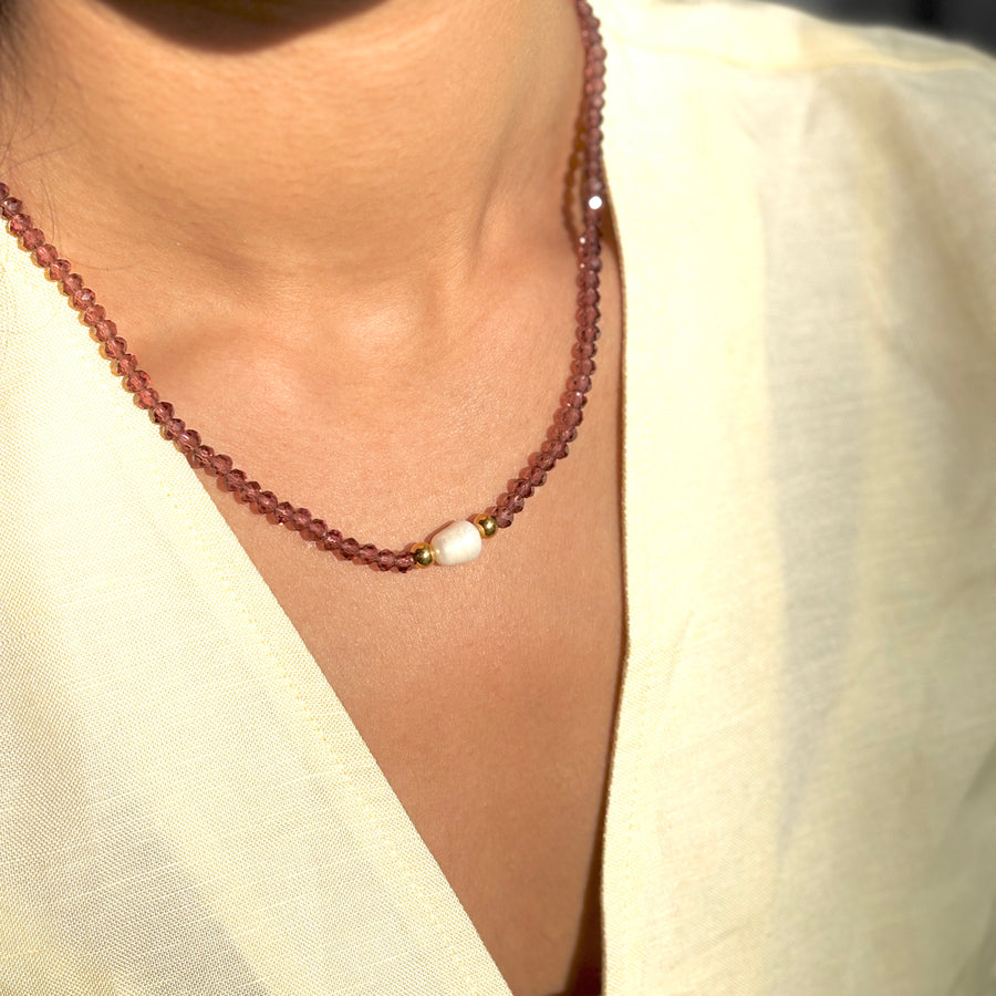 Lilac Beads Necklace - 18k Gold Plated image 1