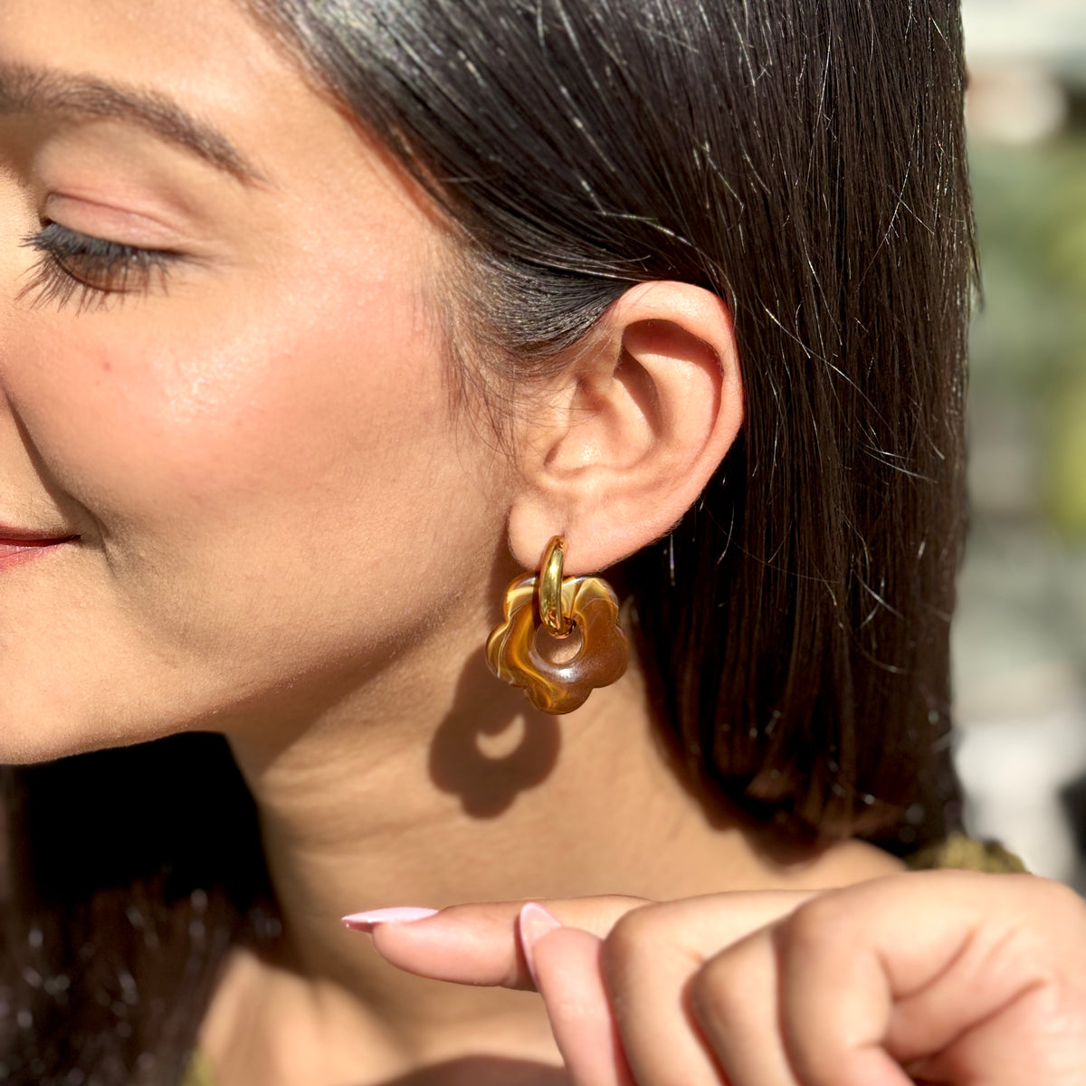 Cocoa Petals Hoops - 18K Gold Plated image 2