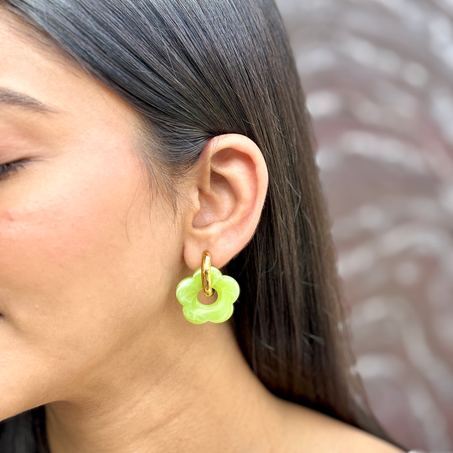 Sage Petals Hoops - 18K Gold Plated