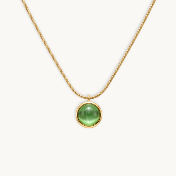 Green Jade Necklace - 18k Gold Plated