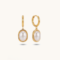 Oval pearl earrings – 18K Gold Plated
