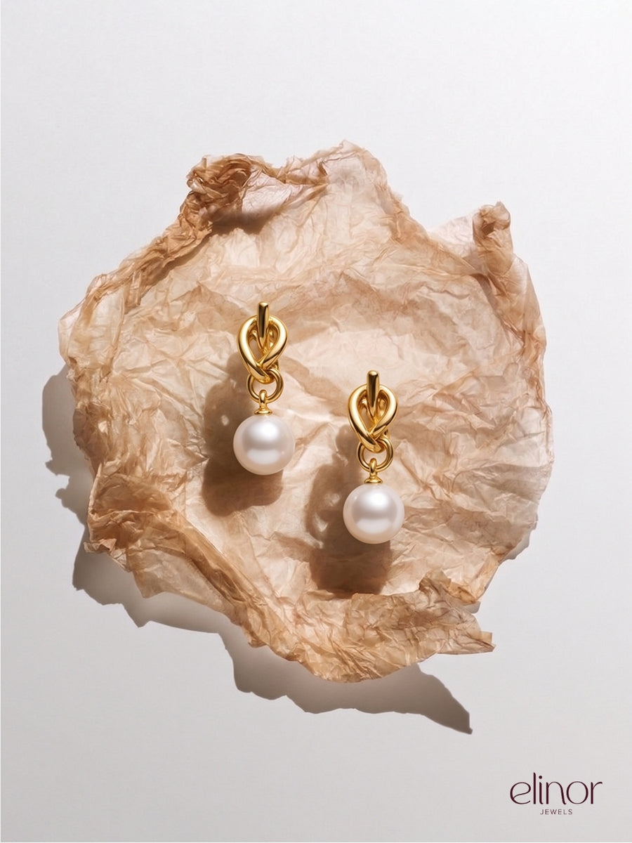 Luna Knot Pearl Earrings - 18k Gold Plated image 5