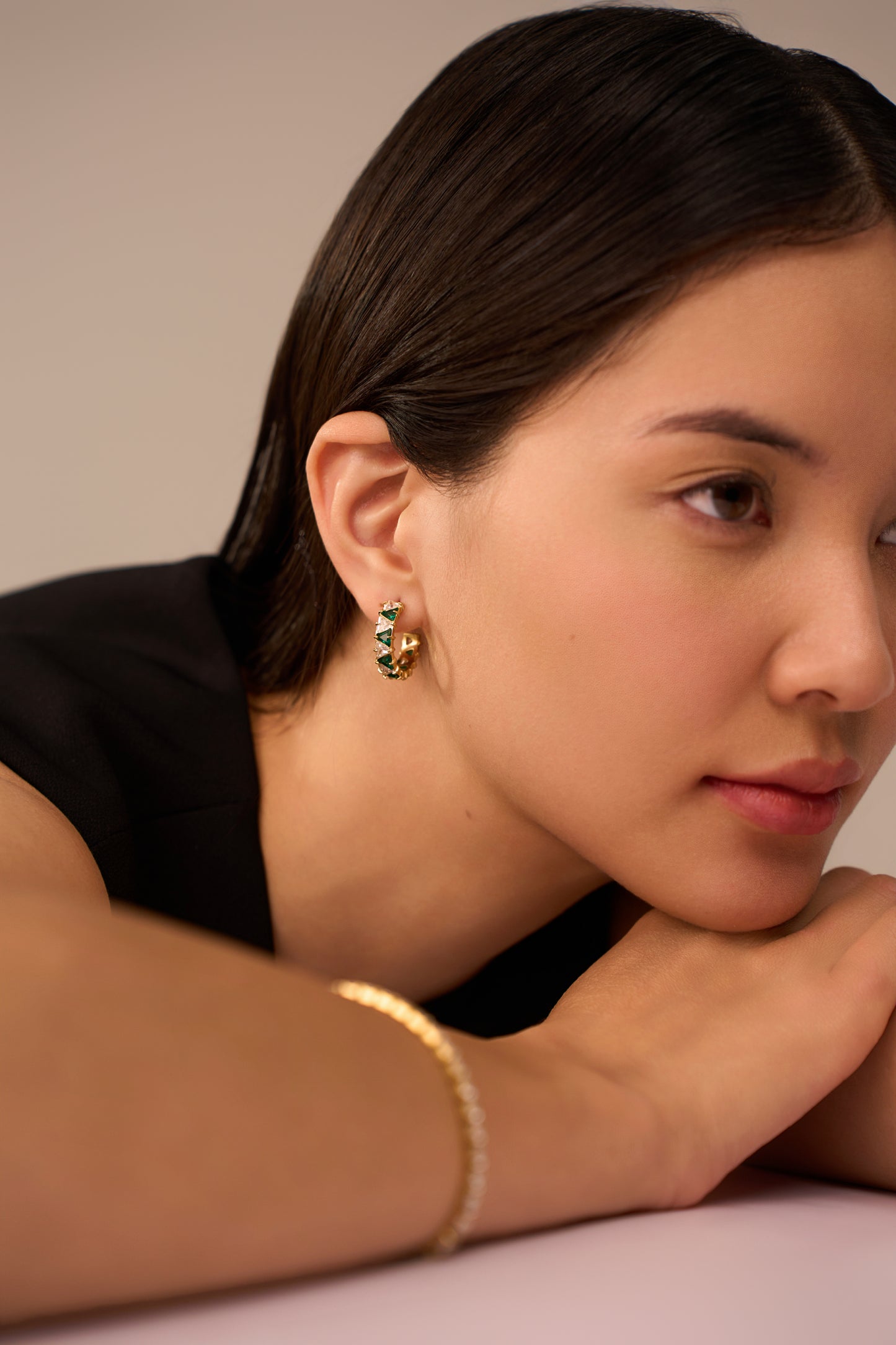 Tala Emerald Hoops - 18K Gold Plated