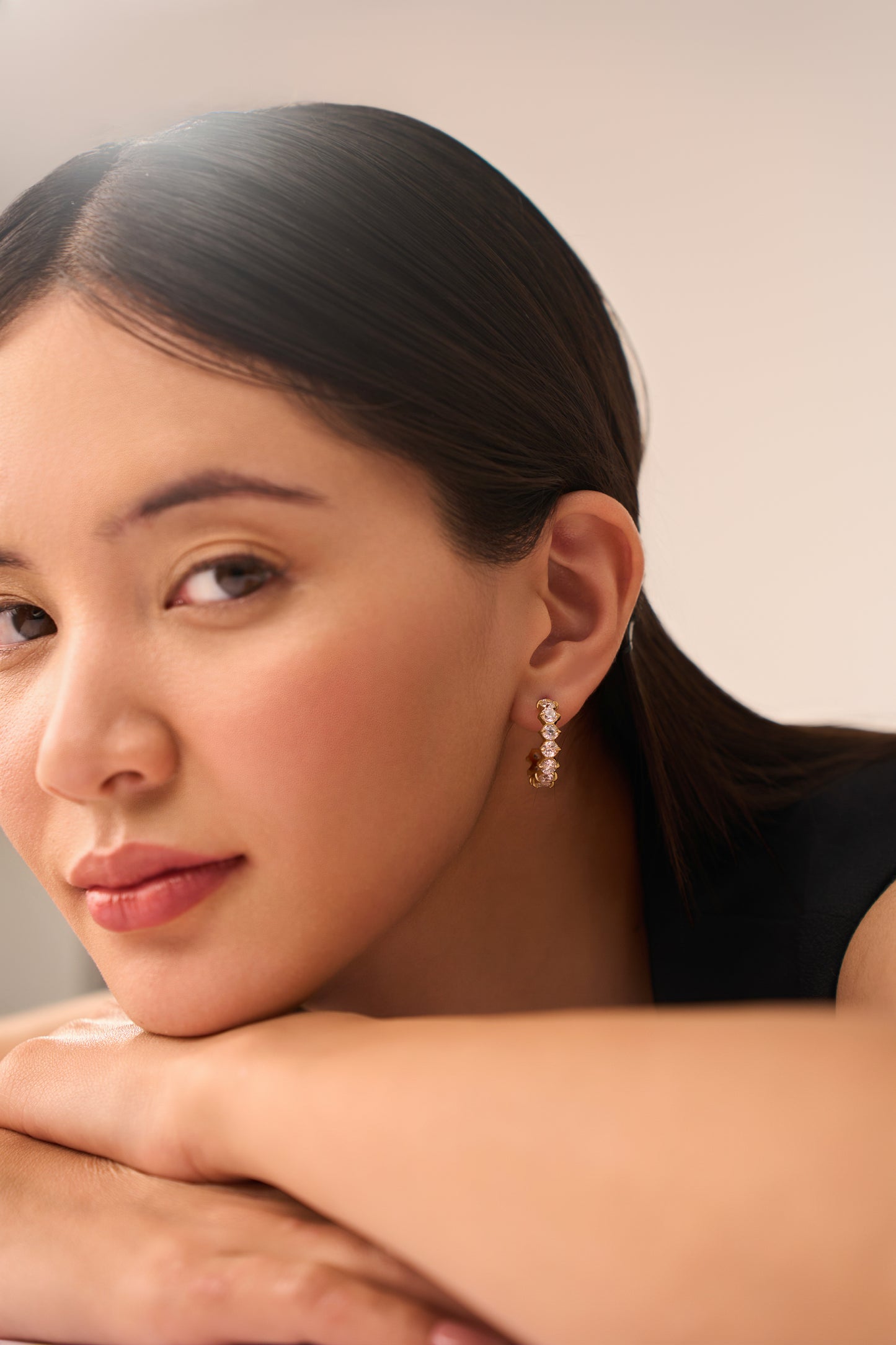 Tala Diamond Hoops  - 18K Gold Plated