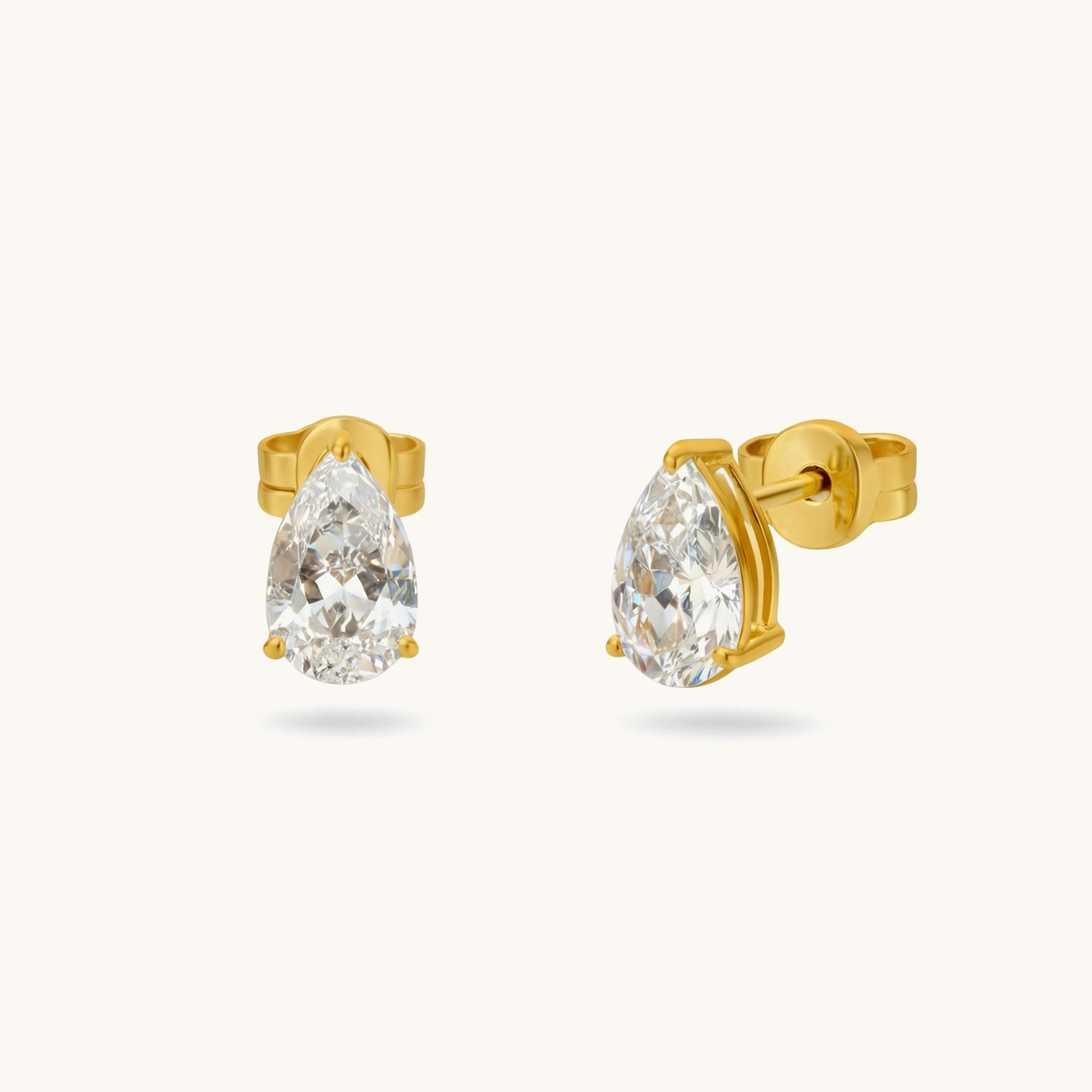 Pear Diamond Studs - 18K Gold Plated