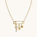 Safety Pin Charm Necklace - 18K Gold Plated