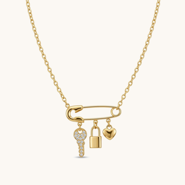 Safety Pin Charm Necklace - 18K Gold Plated
