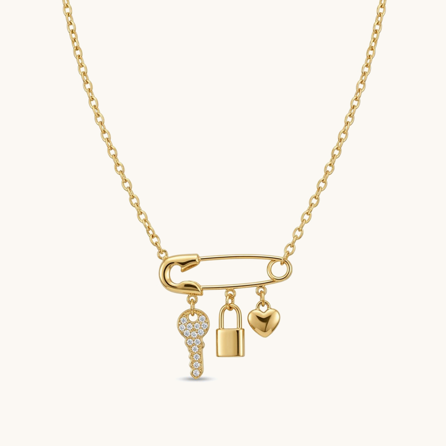 Safety Pin Charm Necklace - 18K Gold Plated image 1