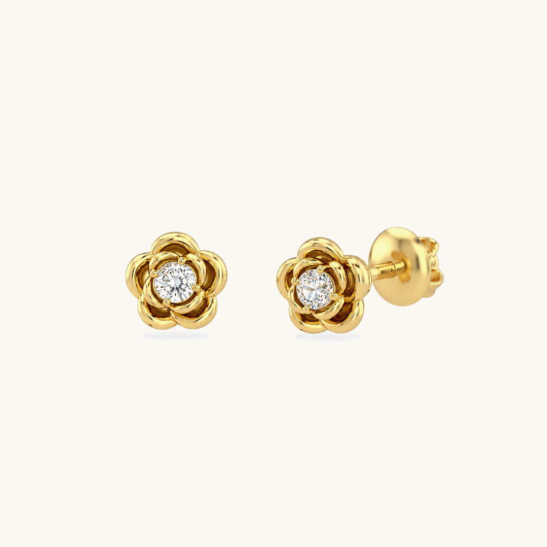 Solitaire Rose Studs - 18K Gold Plated