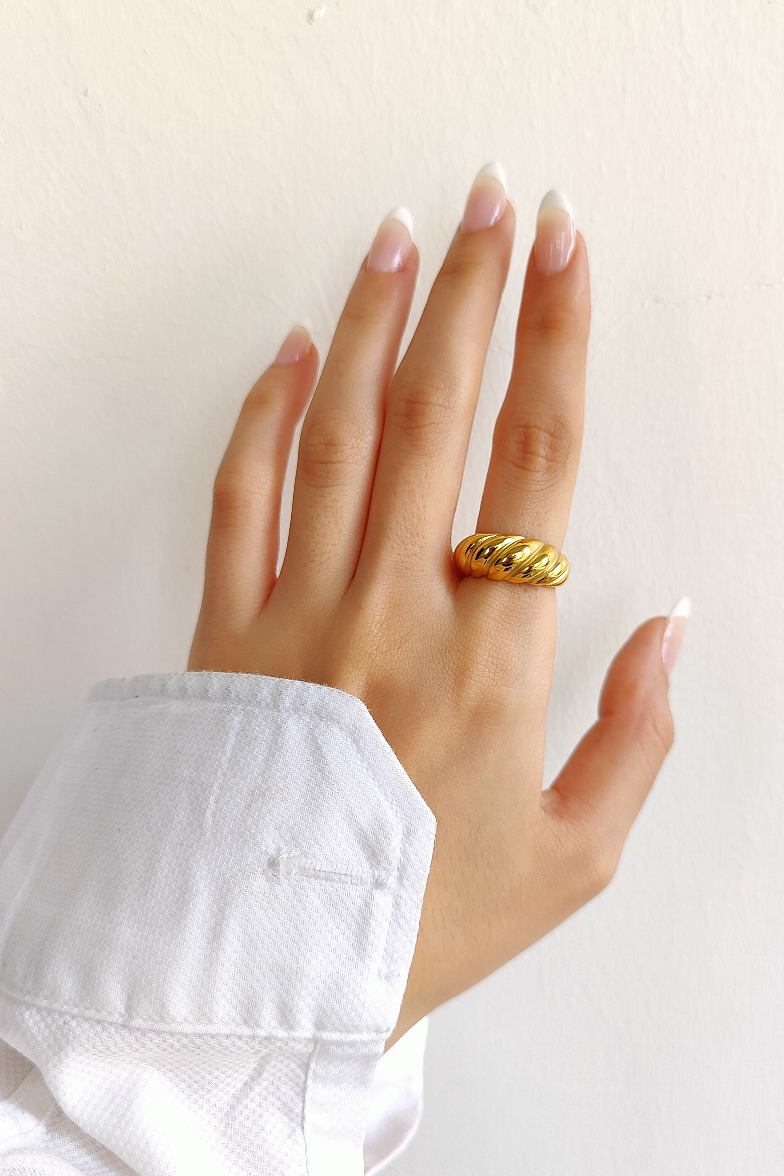 Croissant Thick Gold Twist Ring Gold Plated Croissant Dome Ring