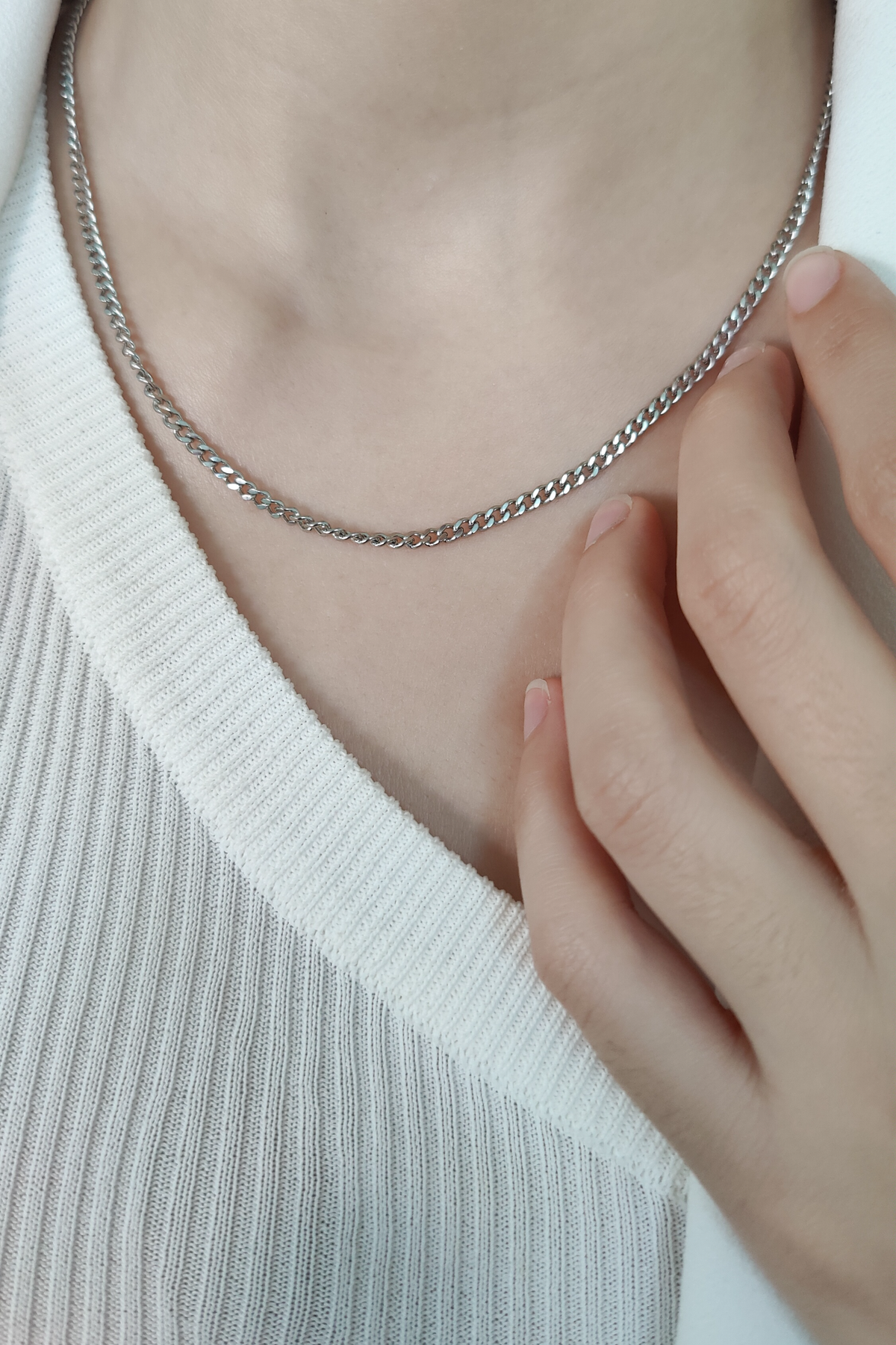 3mm Silver Cuban Chain Necklace image 2