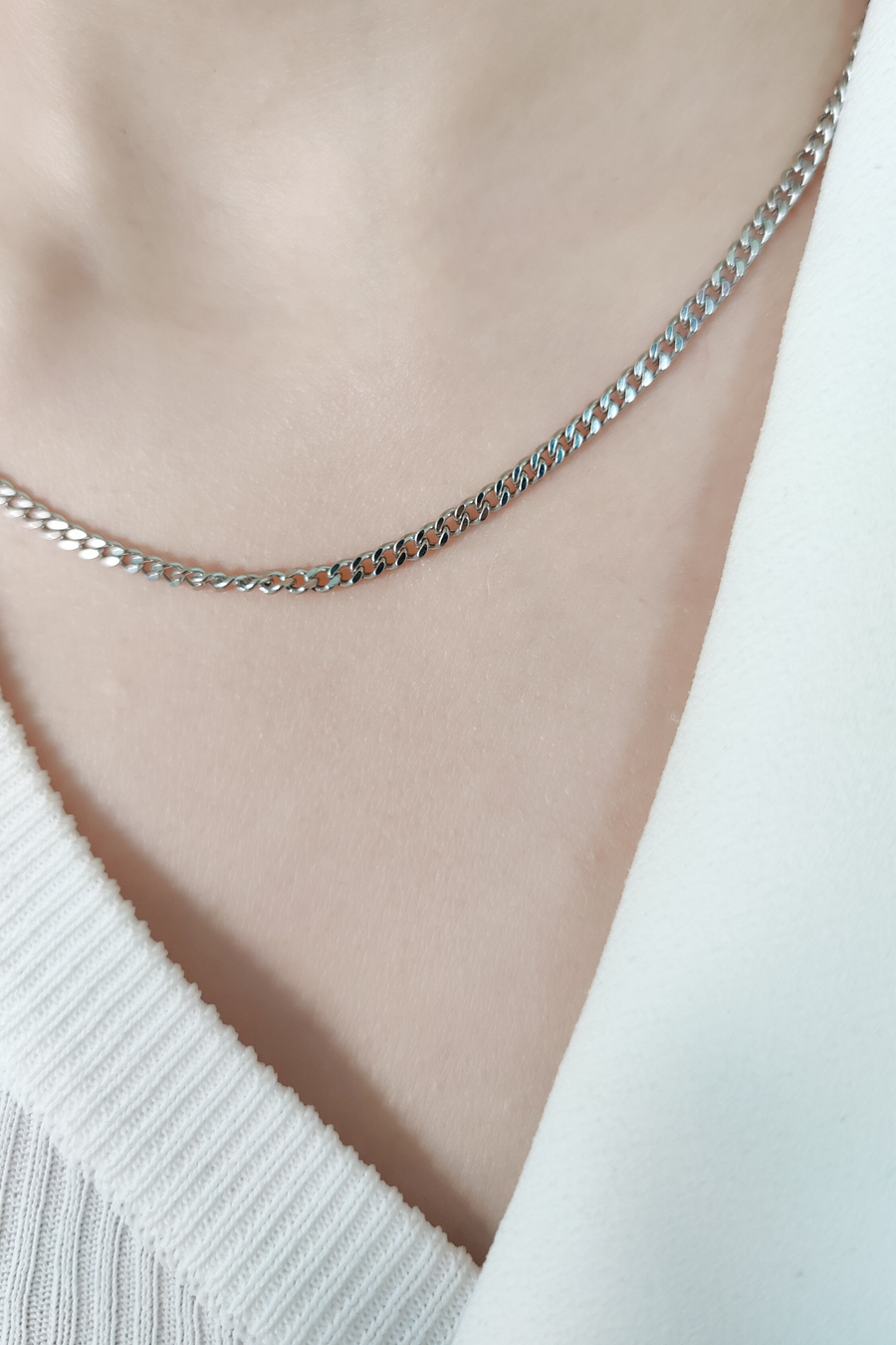 3mm Silver Cuban Chain Necklace image 3